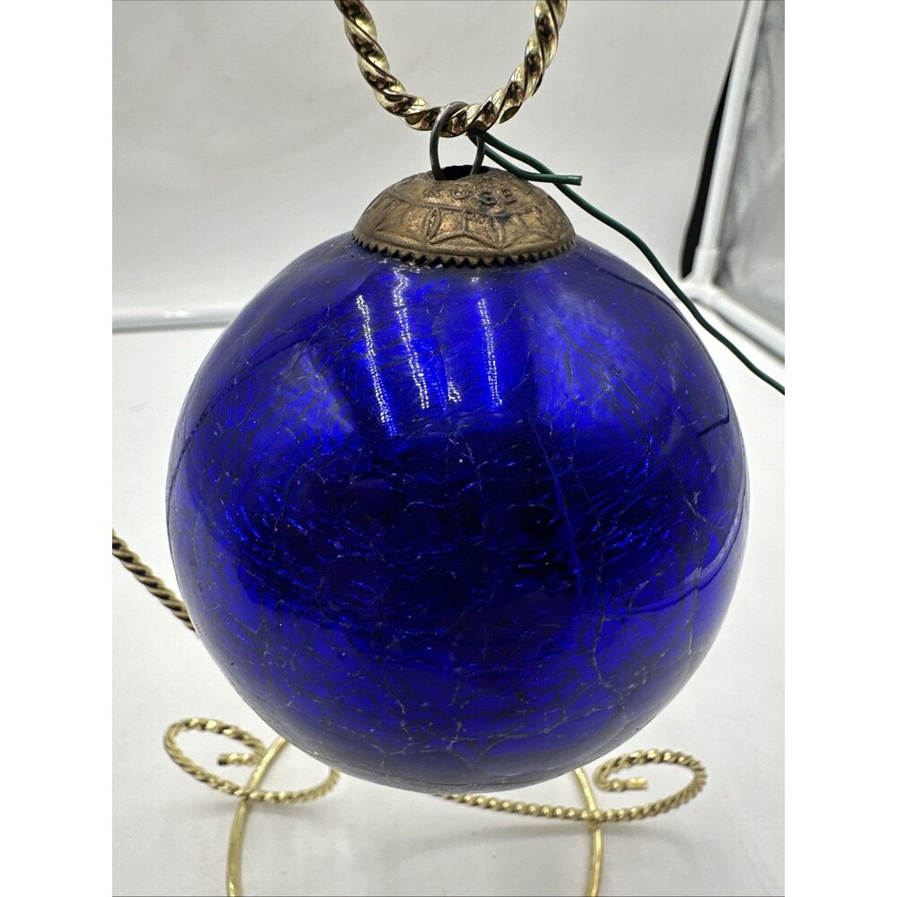 VTG Antique Kugel Midwest 3-4" Cobalt Blue Purple Crackle Mercury Glass Ornament